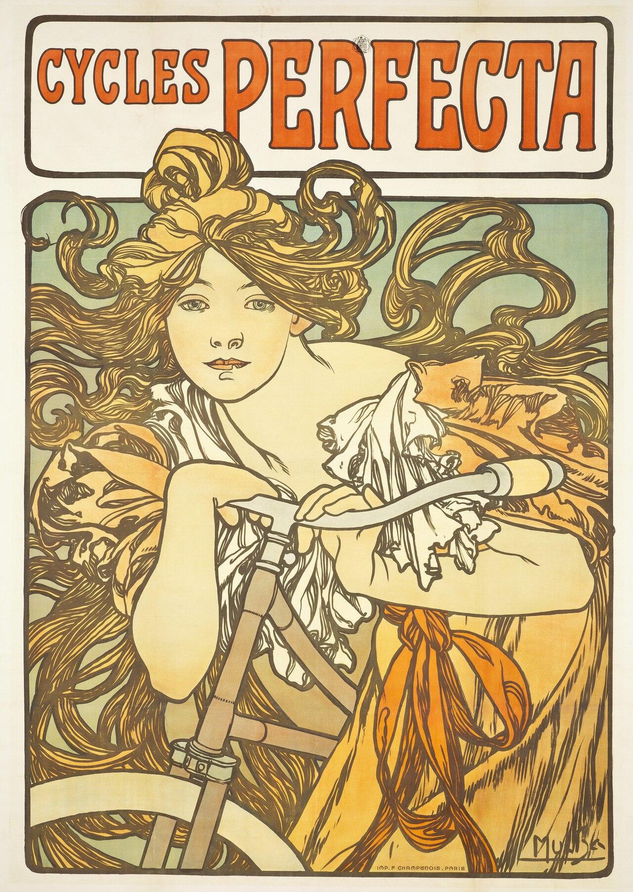 Cycles Perfecta — Alphonse Mucha, original artwork; not a product photo
