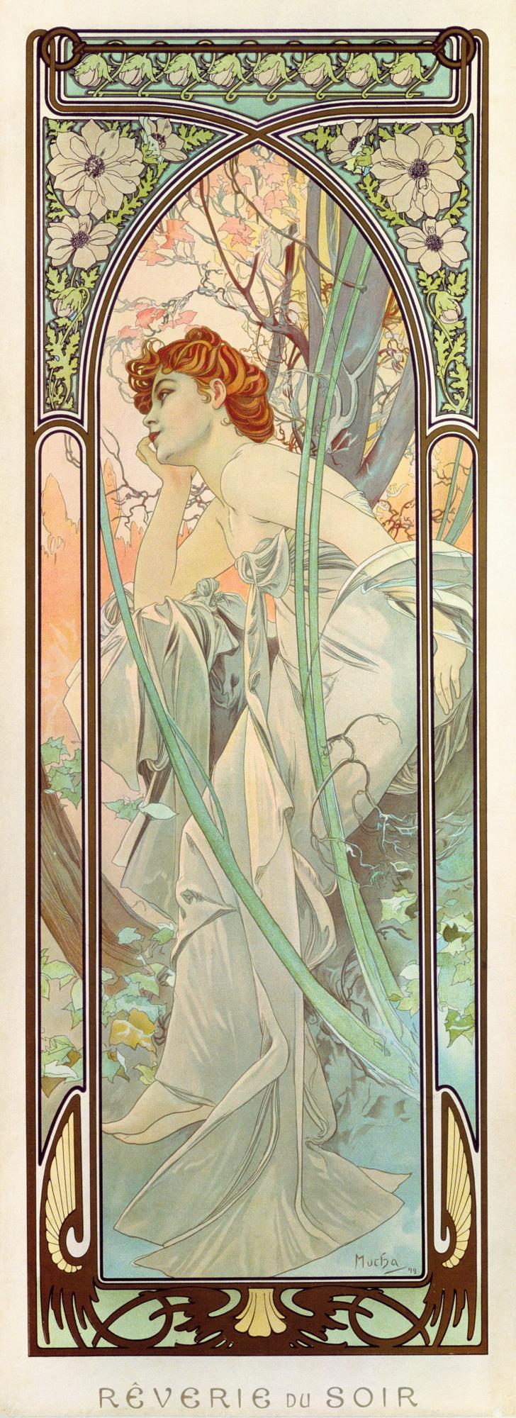 Evening Contemplation — Alphonse Mucha, original artwork; not a product photo